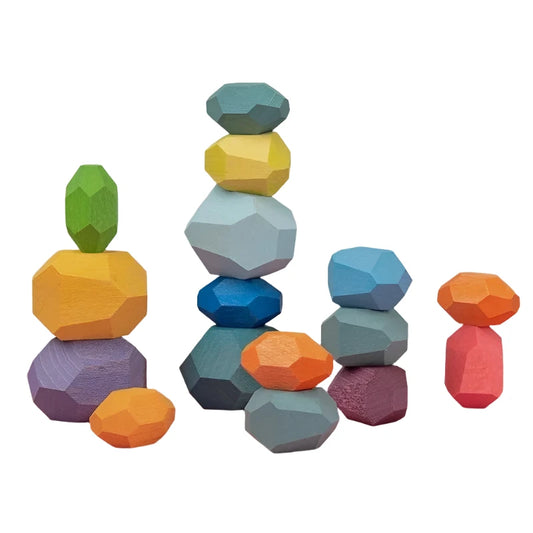 Rainbow Wooden Stones 16pcs - Just4mini